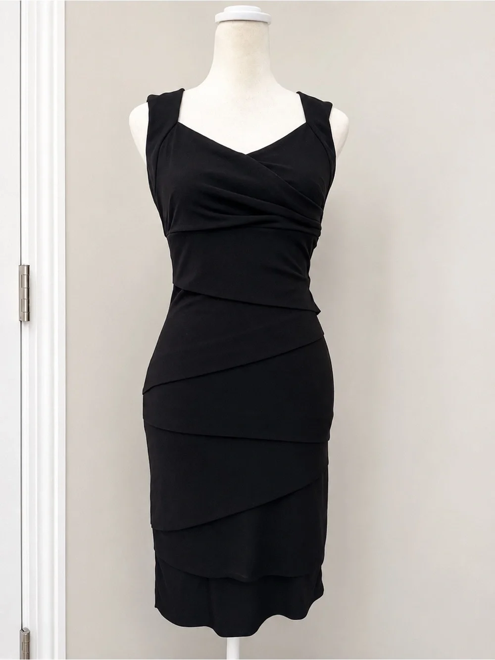 White House Black Market Black Sleeveless Tiered Sheath Midi Dress - Picture 1 of 6